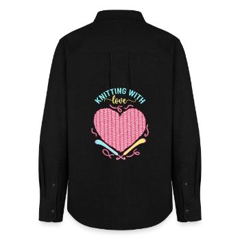 Knitting Love Heart – Stricken mit Liebe - Frauen Oxford Hemd - Schwarz - Hinten - AI Model Female 172 light (172cm)