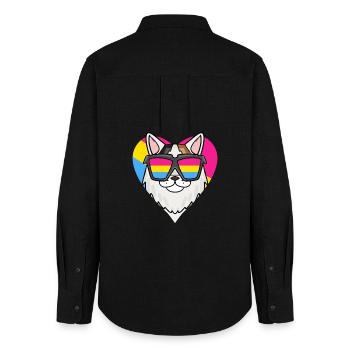Pansexuel Chat turc Van Heart Cadeau - Chemise Oxford Femme - noir - Dos - AI Model Female 172 light (172cm)