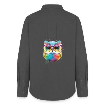 Bunte Brillen Eule - Frauen Oxford Hemd - Anthrazit - Hinten - AI Model Female 172 light (172cm)