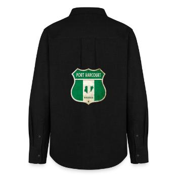 Port Harcourt Nigeria coat of arms flag design - Women's Oxford Shirt - black - Back - AI Model Female 172 light (172cm)