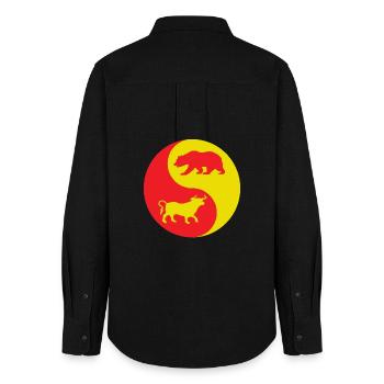 Yin Yang Stier und Roter und Gelber Bär - Frauen Oxford Hemd - Schwarz - Hinten - AI Model Female 172 light (172cm)