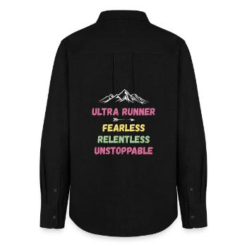 Ultra Runnner - Fearless. Relentless. Unstoppable. - Women's Oxford Shirt - black - Back - AI Model Female 172 light (172cm)