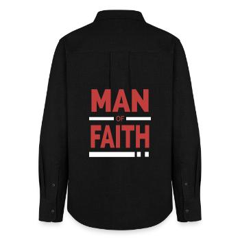 Man of Faith | Christian typography - Women's Oxford Shirt - black - Back - AI Model Female 172 light (172cm)