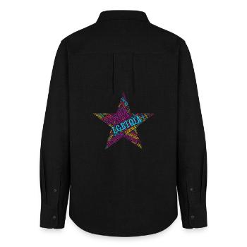 LGBTQIA+ Star Word Cloud Lgbt Gay Pride T-Shirt - Women's Oxford Shirt - black - Back - AI Model Female 172 light (172cm)