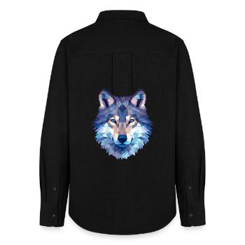 Wolf Polygon Design - Wild Animal Nature Motif - Women's Oxford Shirt - black - Back - AI Model Female 172 light (172cm)