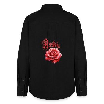 Austria Rose – Rote Blume - Vintage-Schrift - Frauen Oxford Hemd - Schwarz - Hinten - AI Model Female 172 light (172cm)