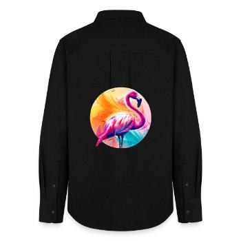 Rosa Flamingo - Frauen Oxford Hemd - Schwarz - Hinten - AI Model Female 172 light (172cm)