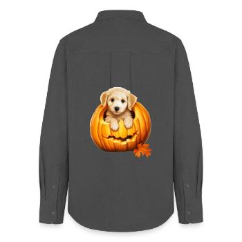 Halloween Doodle im Kürbis: Lustiger Welpe - Frauen Oxford Hemd - Anthrazit - Hinten - AI Model Female 172 light (172cm)