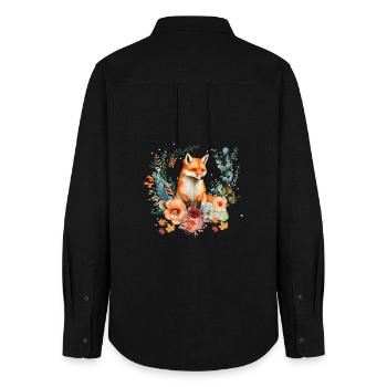 Cute red fox among autumn leaves - Women's Oxford Shirt - black - Back - AI Model Female 172 light (172cm)