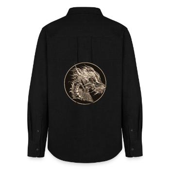 kunstvoll gestalteter mystischer Drachen Patch - Frauen Oxford Hemd - Schwarz - Hinten - AI Model Female 172 light (172cm)