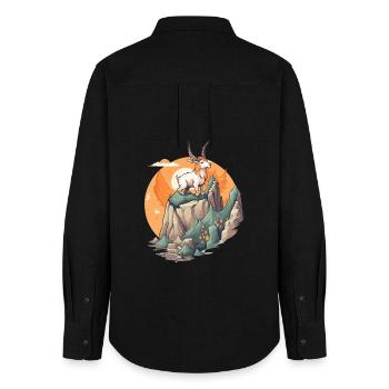 Gardening friend goat on mountain top - Women's Oxford Shirt - black - Back - AI Model Female 172 light (172cm)