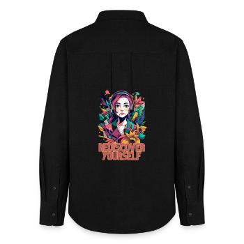 Rediscover Yourself- Trendy Aesthetic Graphic - Frauen Oxford Hemd - Schwarz - Hinten - AI Model Female 172 light (172cm)
