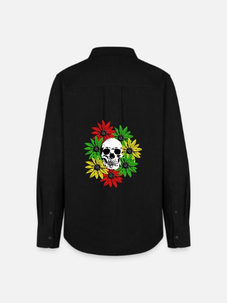 Blumen gerahmter Totenkopf - Frauen Oxford Hemd - Schwarz