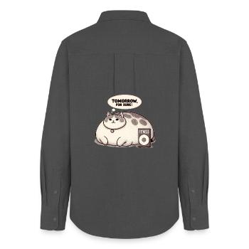 Fitnessmuffel Katze - Frauen Oxford Hemd - Anthrazit - Hinten - AI Model Female 172 light (172cm)