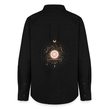 Sonnen-Mandala-Strahlen - Frauen Oxford Hemd - Schwarz - Hinten - AI Model Female 172 light (172cm)