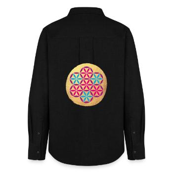 Yoga Colorful Gold Circle Meditation om Namaste - Women's Oxford Shirt - black - Back - AI Model Female 172 light (172cm)