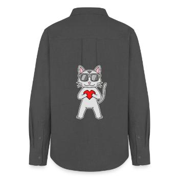 Katze mit Herz und Brille - Devon Rex - Frauen Oxford Hemd - Anthrazit - Hinten - AI Model Female 172 light (172cm)