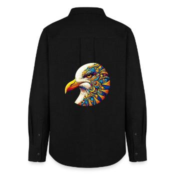 Seagull decorated with Mandalas - Women's Oxford Shirt - black - Back - AI Model Female 172 light (172cm)