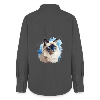 Tête de chat sacré Birman - Chemise Oxford Femme - charbon - Dos - AI Model Female 172 light (172cm)