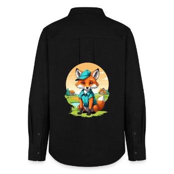 Fox with cap - Women's Oxford Shirt - black - Back - AI Model Female 172 light (172cm)