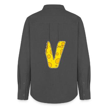 Letter V - Initial Letter V - Cheese Motif - Women's Oxford Shirt - anthracite - Back - AI Model Female 172 light (172cm)