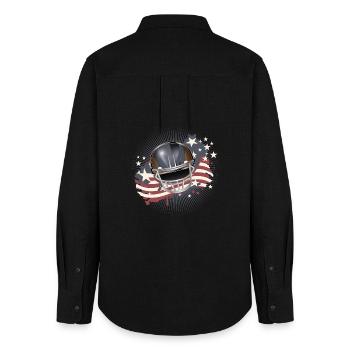 Casque de football avec drapeau des États-Unis aux couleurs vintage - Chemise Oxford Femme - noir - Dos - AI Model Female 172 light (172cm)
