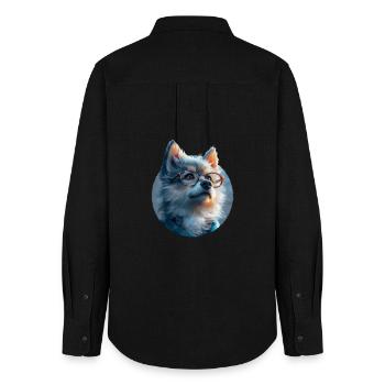 Illustration of Wolf with Glasses - Women's Oxford Shirt - black - Back - AI Model Female 172 light (172cm)