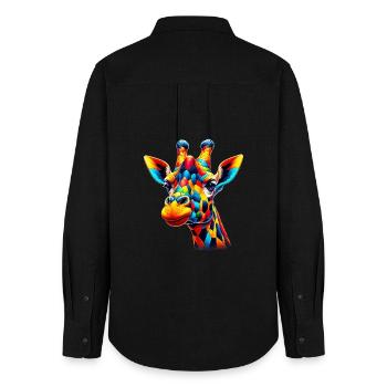Girafe colorée et peinte comme Arlequin - Chemise Oxford Femme - noir - Dos - AI Model Female 172 light (172cm)