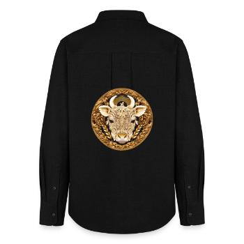 Golden Bull Head Mandala - Women's Oxford Shirt - black - Back - AI Model Female 172 light (172cm)