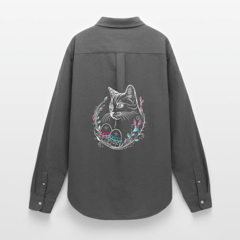 Cat Easter Easter Eggs Easter Cat Women's Oxford Shirt