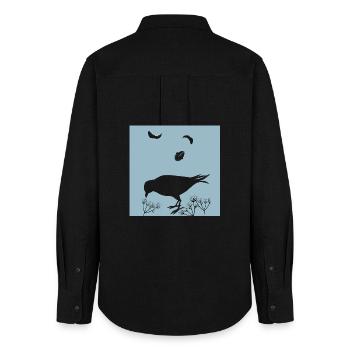 Bird Silhouette and Feathers - Women's Oxford Shirt - black - Back - AI Model Female 172 light (172cm)