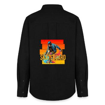 Skateboard - Frauen Oxford Hemd - Schwarz - Hinten - AI Model Female 172 light (172cm)