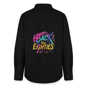Colorful 80s Neon Lettering - Women's Oxford Shirt - black - Back - AI Model Female 172 light (172cm)