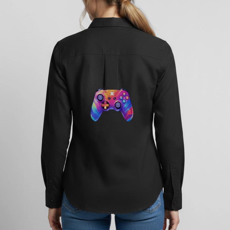 Pixel art video game controller Women's Oxford Shirt