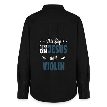 Dieser Junge lebt von Jesus und Violinen - Frauen Oxford Hemd - Schwarz - Hinten - AI Model Female 172 light (172cm)