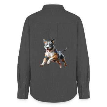 Staffy Origami 3D geometrischer Hund - Frauen Oxford Hemd - Anthrazit - Hinten - AI Model Female 172 light (172cm)