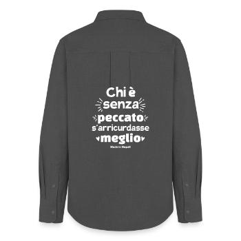 t-shirt Napoli t-shirt Proverbe napolitain - Chemise Oxford Femme - charbon - Dos - AI Model Female 172 light (172cm)