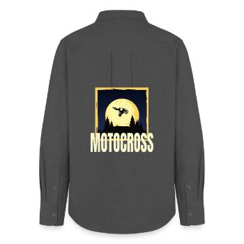 Motocross - Frauen Oxford Hemd - Anthrazit - Hinten - AI Model Female 172 light (172cm)