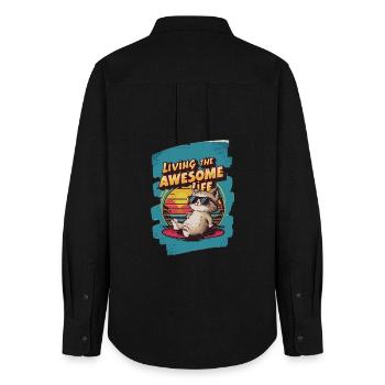 Live Chill Badass Katze - Frauen Oxford Hemd - Schwarz - Hinten - AI Model Female 172 light (172cm)