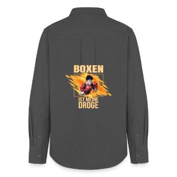 Boxen ist meine Droge - Frauen Oxford Hemd - Anthrazit - Hinten - AI Model Female 172 light (172cm)