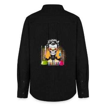 Skull as a gloomy scientist in the laboratory - Women's Oxford Shirt - black - Back - AI Model Female 172 light (172cm)
