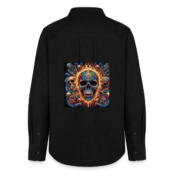 Skull with crossed guitars - Women's Oxford Shirt - black - Back - AI Model Female 172 light (172cm)