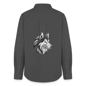 Schwarz-weißer Husky mit blauen Augen, geometrisch - Frauen Oxford Hemd - Anthrazit - Hinten - AI Model Female 172 light (172cm)
