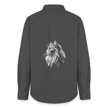 Black and White Polygons Cat Head Drawing - Women's Oxford Shirt - anthracite - Back - AI Model Female 172 light (172cm)