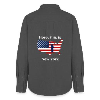 Drapeau USA et Statue de la Liberté - Chemise Oxford Femme - charbon - Dos - AI Model Female 172 light (172cm)