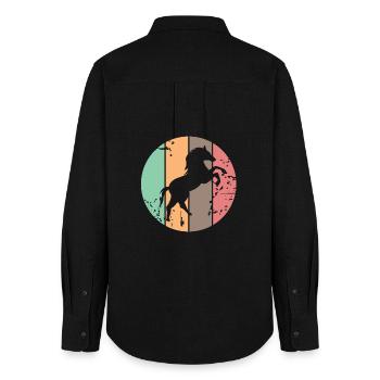 retro Farben Pferd Galopp Tiere Illustration icon - Frauen Oxford Hemd - Schwarz - Hinten - AI Model Female 172 light (172cm)