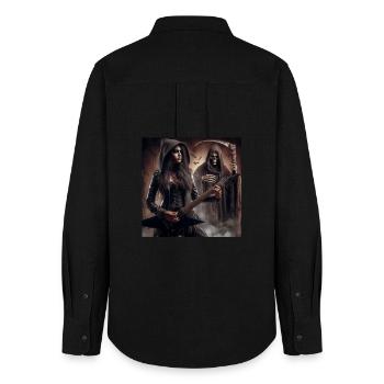 Guitariste et la faucheuse - Chemise Oxford Femme - noir - Dos - AI Model Female 172 light (172cm)