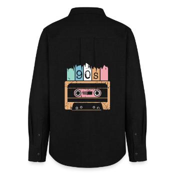 Cassette Music 90s 1990s Used Look Classic Logo - Women's Oxford Shirt - black - Back - AI Model Female 172 light (172cm)
