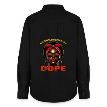 Unapologetically Juneteenth Women Black History - Women's Oxford Shirt - black - Back - AI Model Female 172 light (172cm)