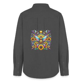 Vibrant, colorful artwork with bees - Women's Oxford Shirt - anthracite - Back - AI Model Female 172 light (172cm)